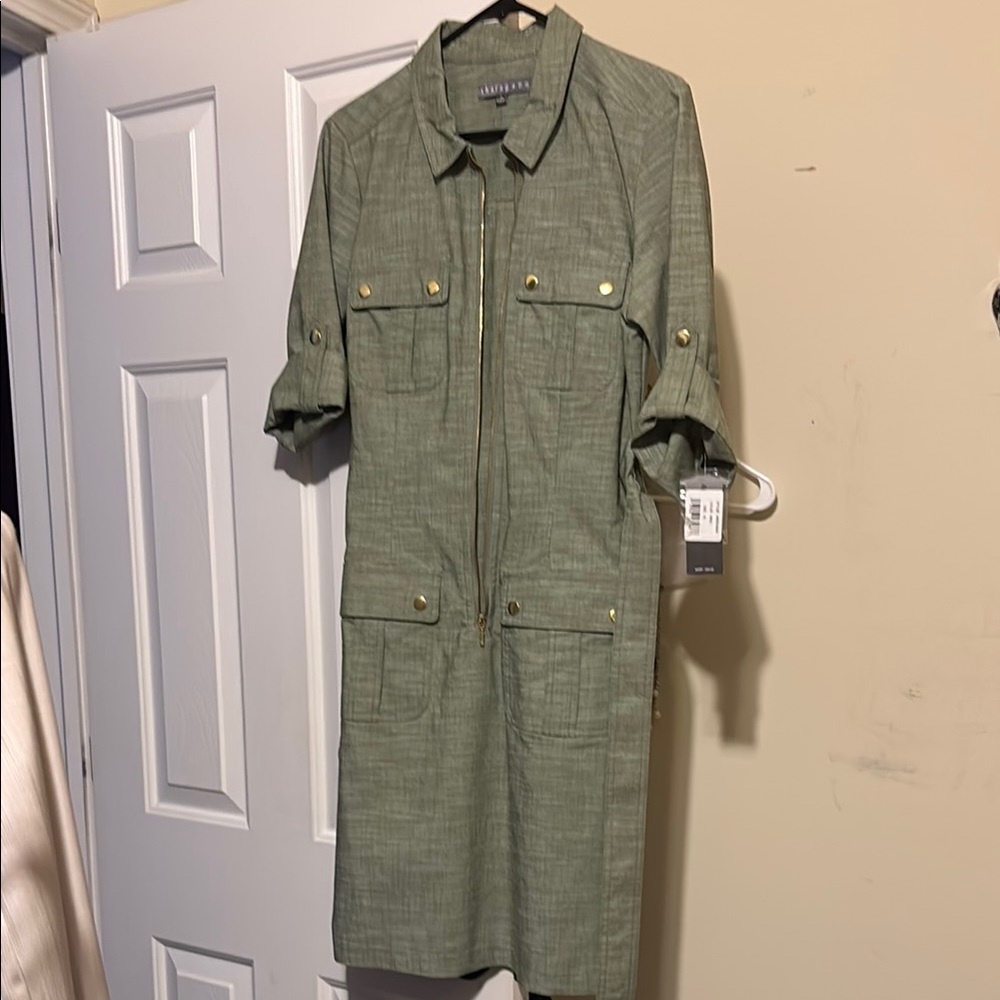 Sharagano Green Mini Dress with Utility Style